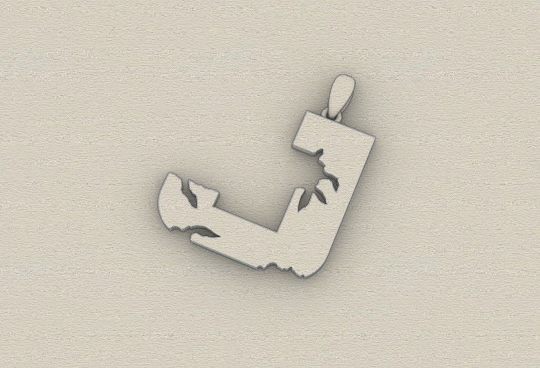 Model 935 J Crack Initial Letter Alphabet Pendant 3D print model_8