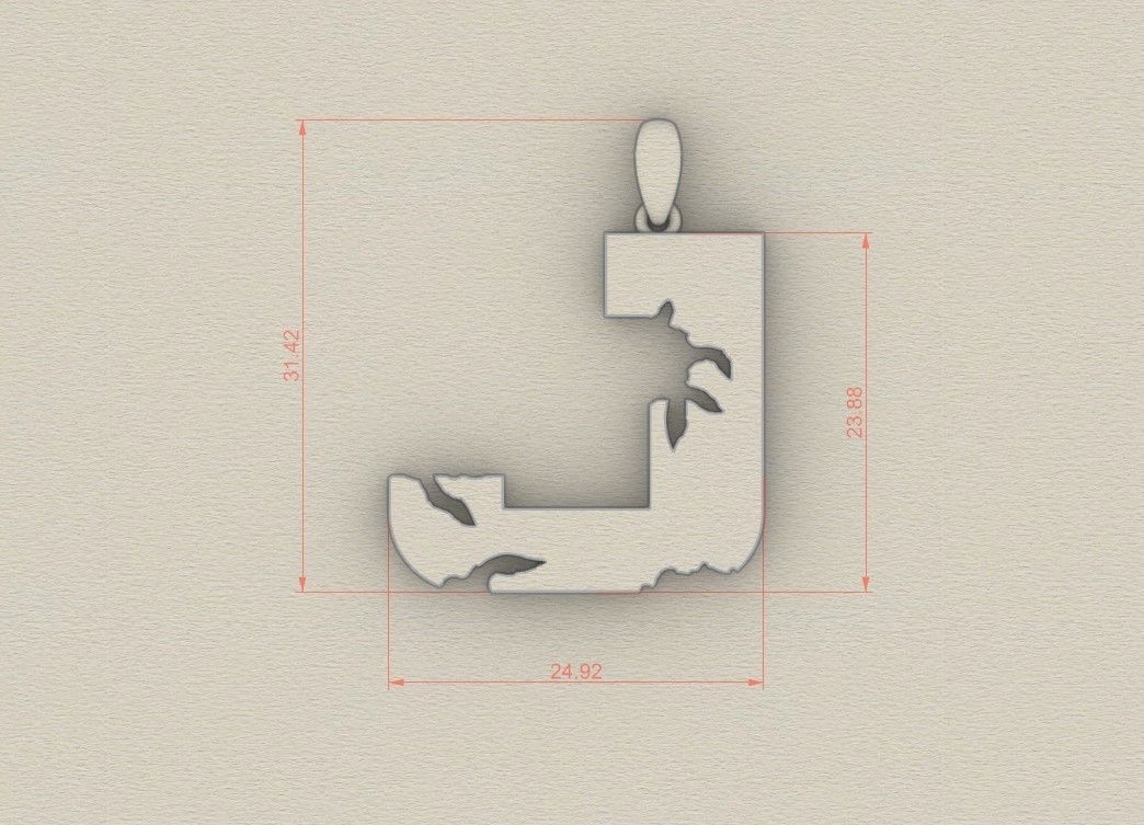 Model 935 J Crack Initial Letter Alphabet Pendant 3D print model_5