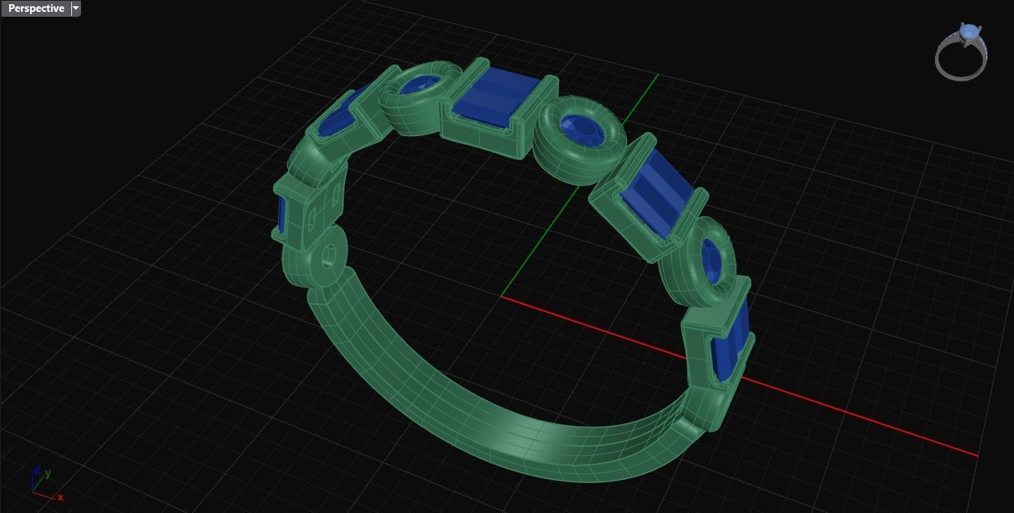 baguette wedding ring 3D print model_1