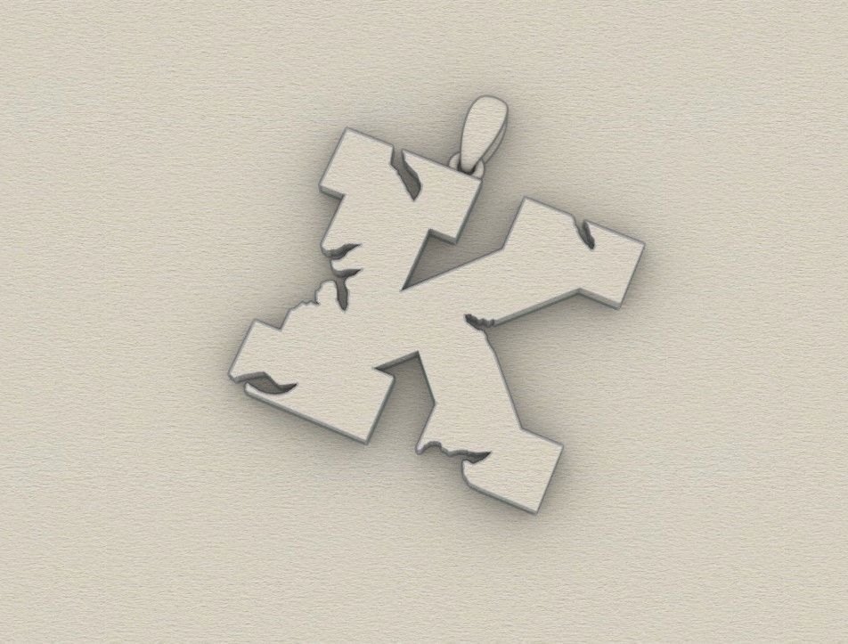 Model 936 K Crack Initial Letter Alphabet Pendant 3D print model_8