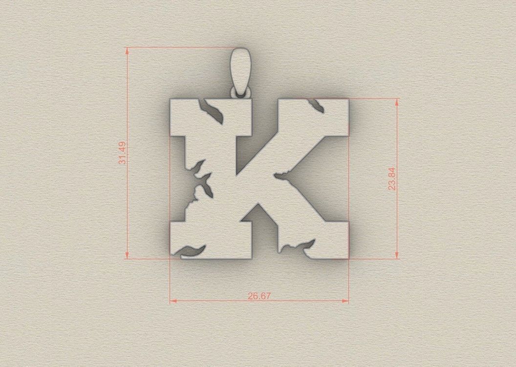 Model 936 K Crack Initial Letter Alphabet Pendant 3D print model_5