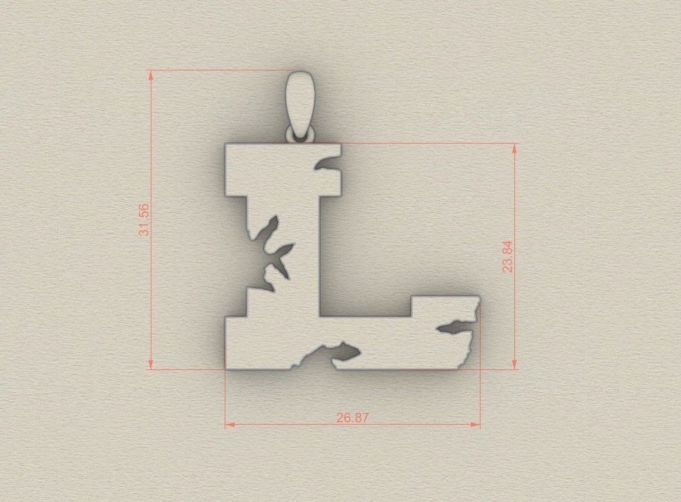 Model 937 L Crack Initial Letter Alphabet Pendant 3D print model_5