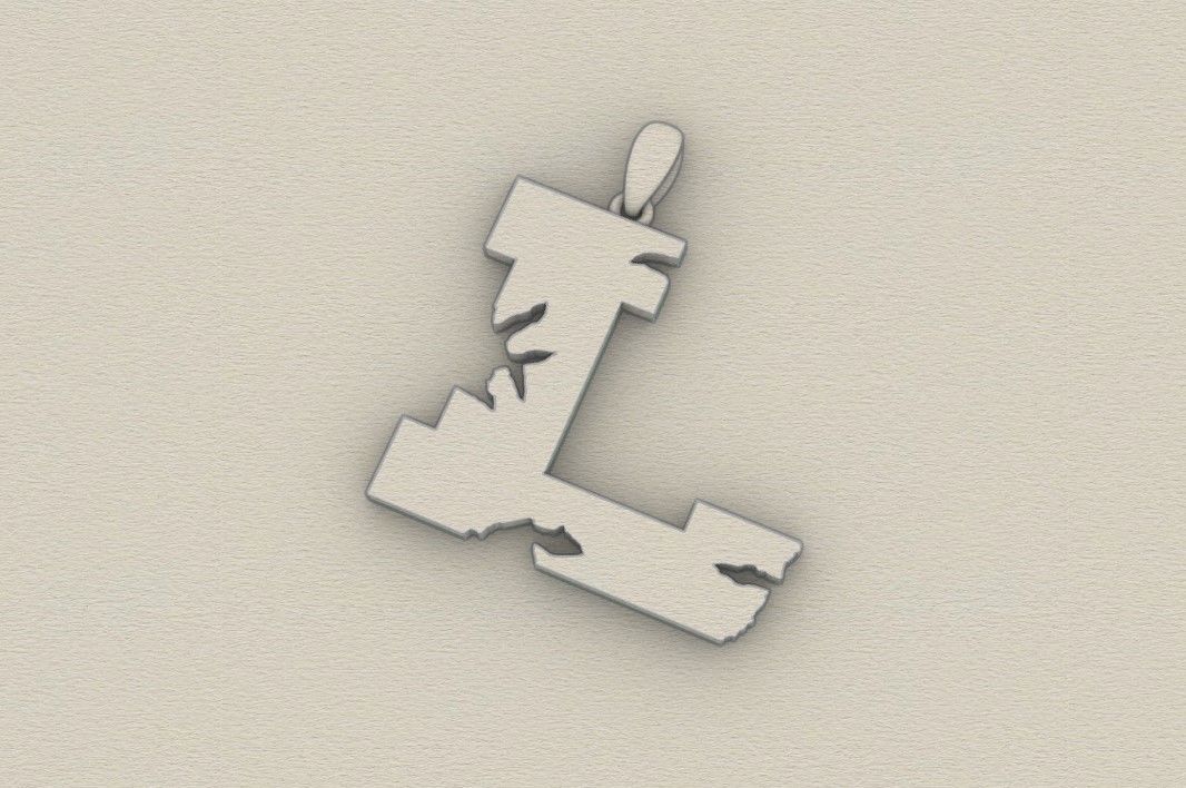 Model 937 L Crack Initial Letter Alphabet Pendant 3D print model_8