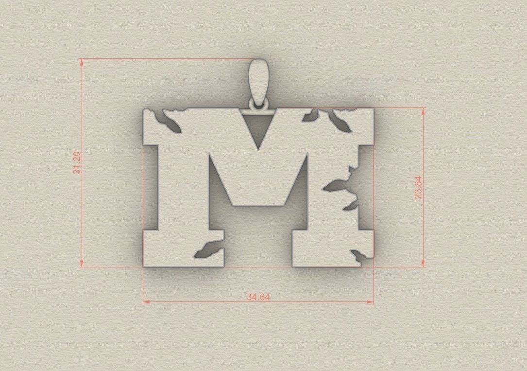 Model 938 M Crack Initial Letter Alphabet Pendant 3D print model_5