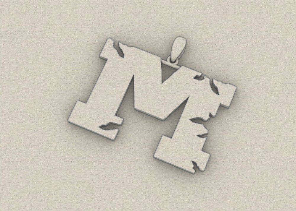 Model 938 M Crack Initial Letter Alphabet Pendant 3D print model_8