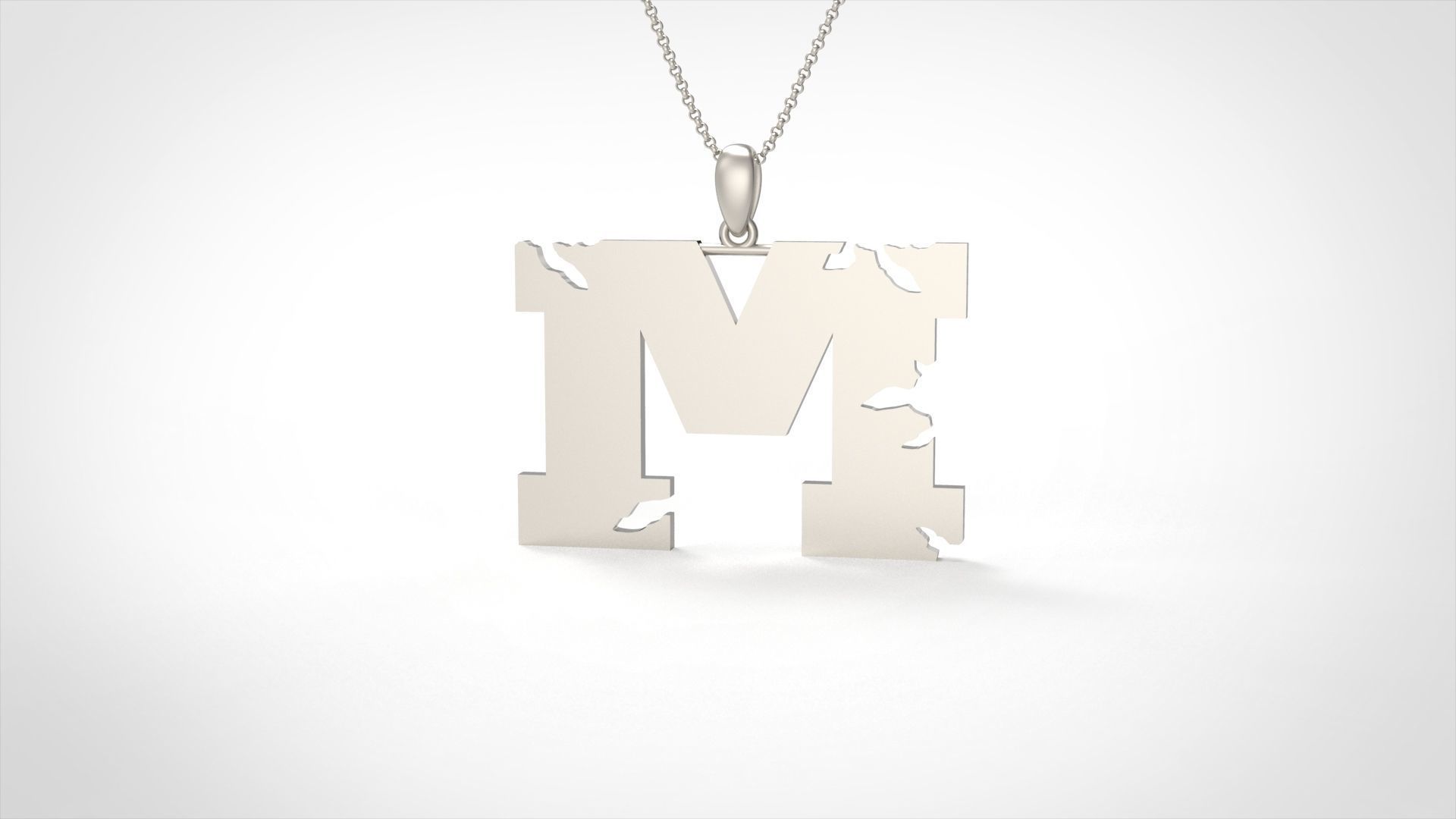 Model 938 M Crack Initial Letter Alphabet Pendant 3D print model_4
