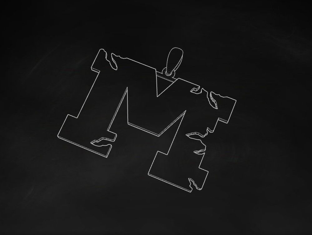 Model 938 M Crack Initial Letter Alphabet Pendant 3D print model_9