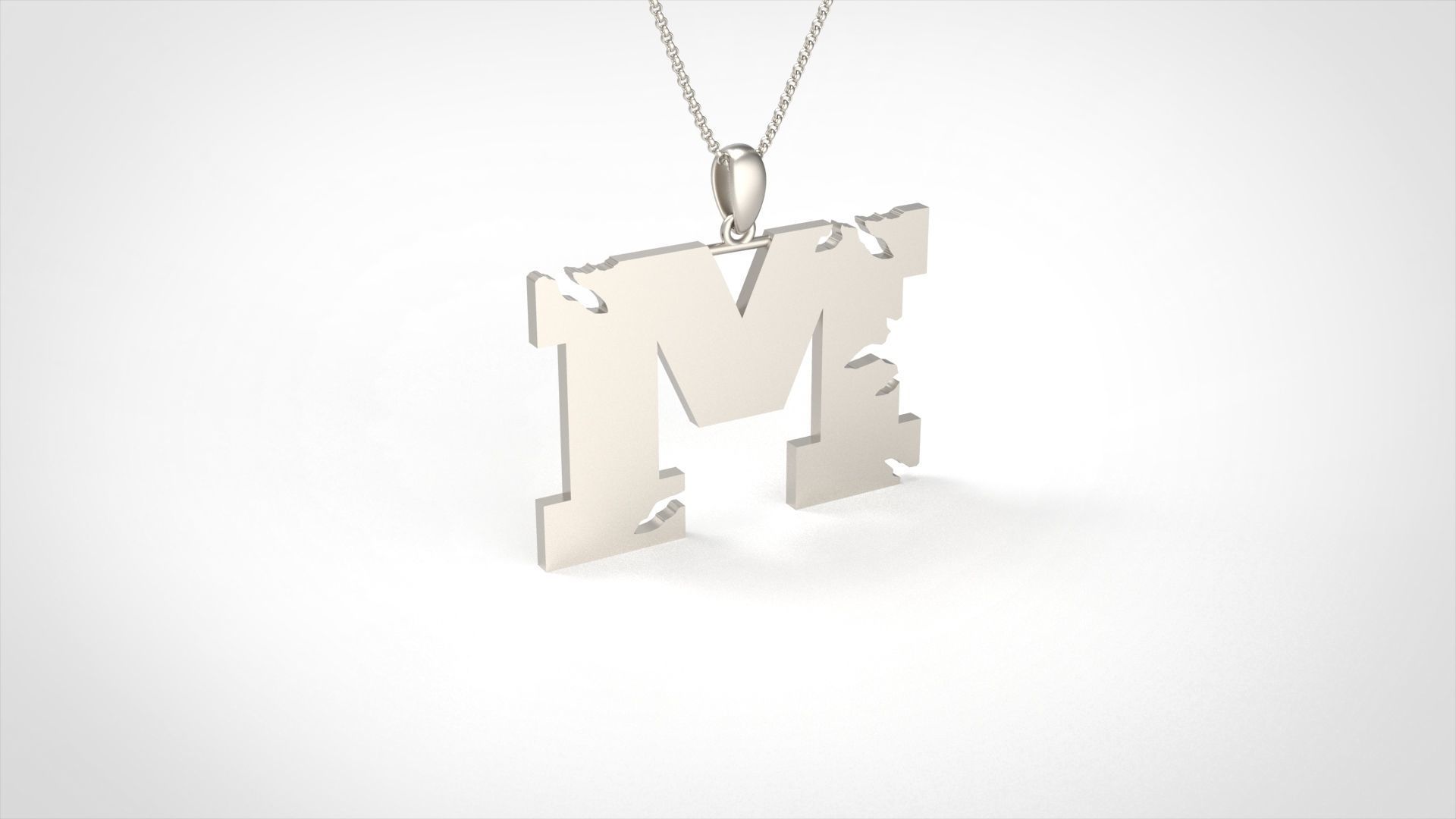 Model 938 M Crack Initial Letter Alphabet Pendant 3D print model_2