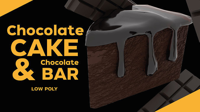 Chocolate Cake and Chocolate Bar Low Polygon  Low-poly 3D model