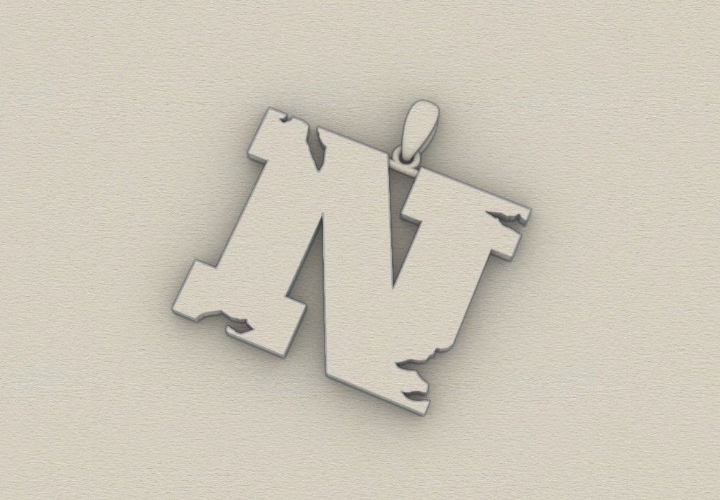 Model 939 N Crack Initial Letter Alphabet Pendant 3D print model_8