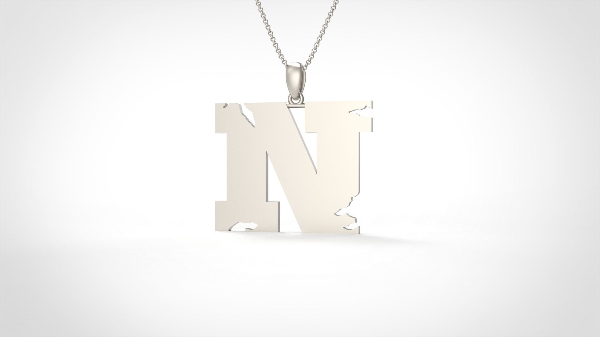 Model 939 N Crack Initial Letter Alphabet Pendant 3D print model_4