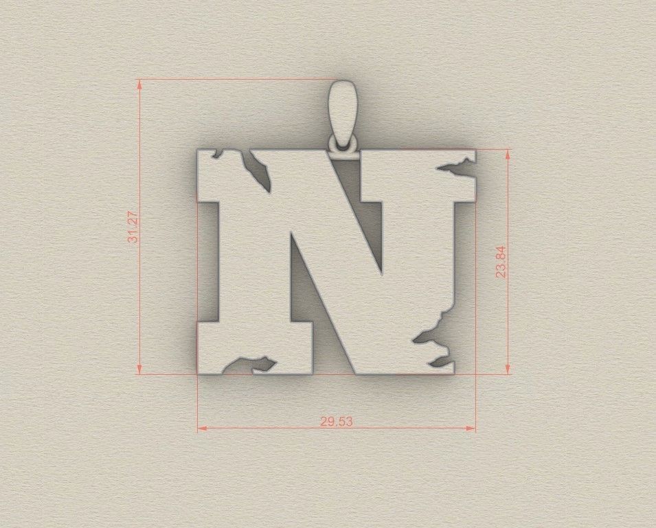 Model 939 N Crack Initial Letter Alphabet Pendant 3D print model_5