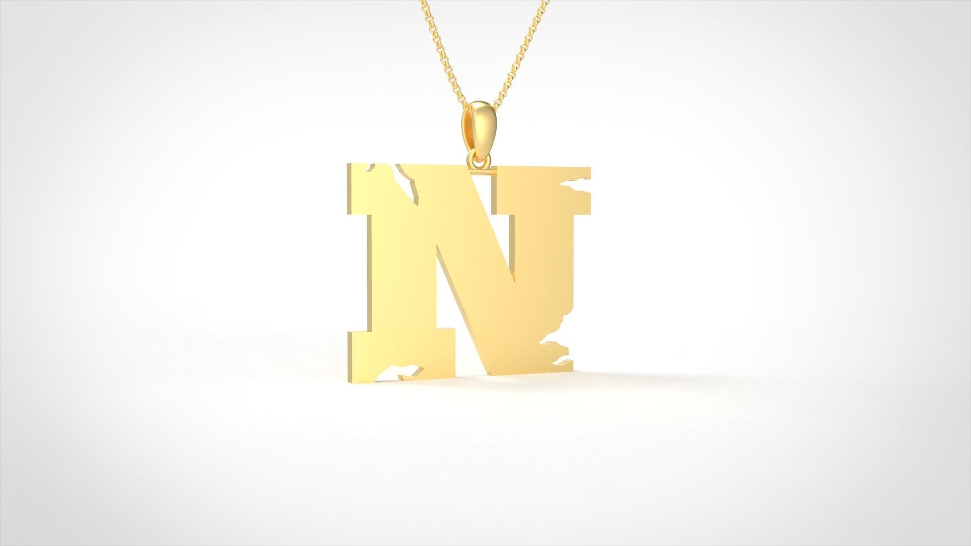 Model 939 N Crack Initial Letter Alphabet Pendant 3D print model_2