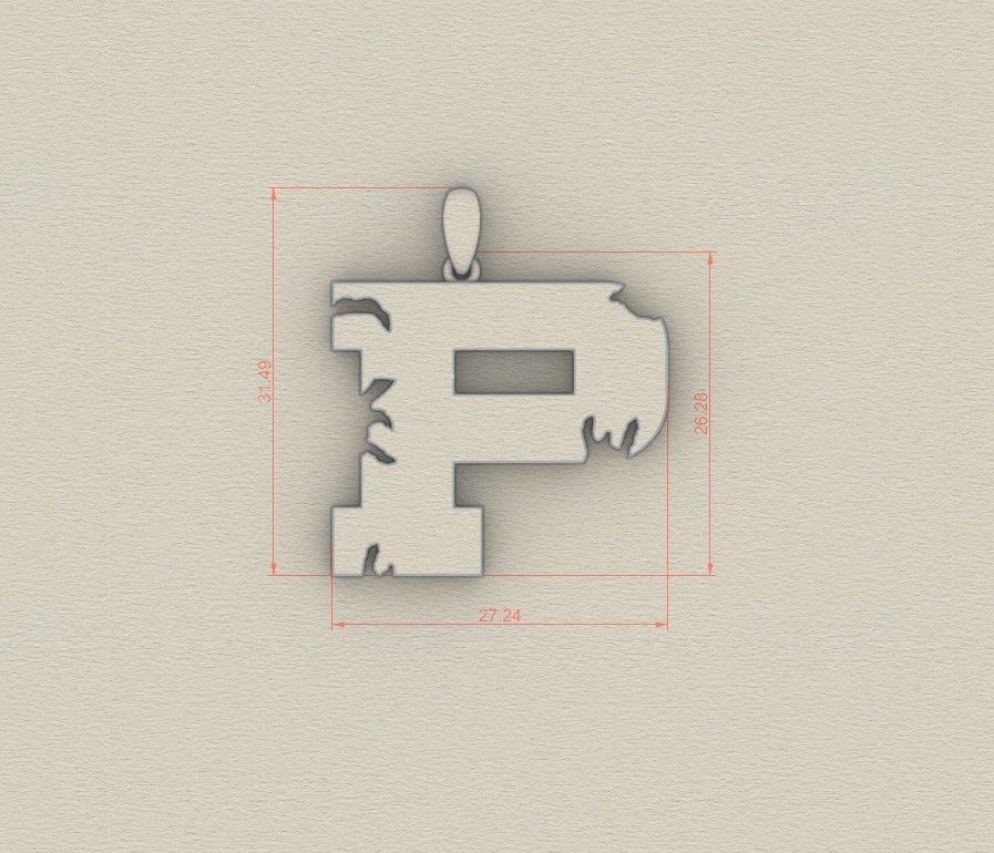 Model 941 P Crack Initial Letter Alphabet Pendant 3D print model_5