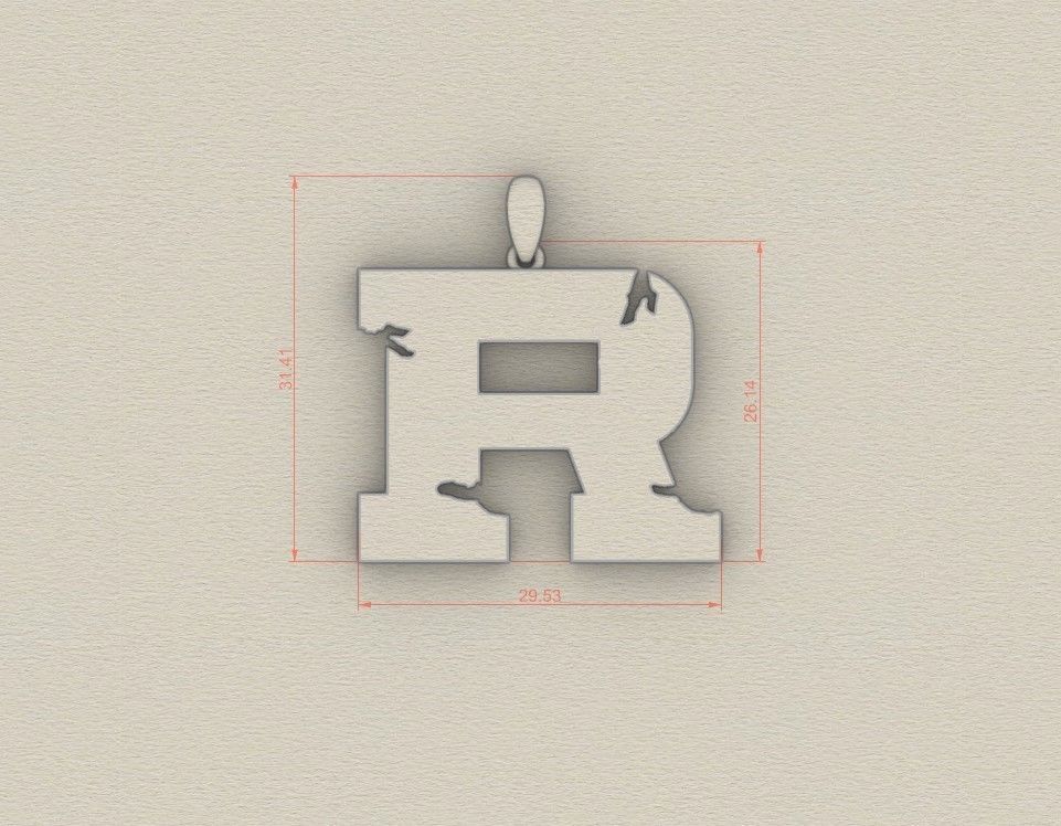 Model 942 R Crack Initial Letter Alphabet Pendant 3D print model_5