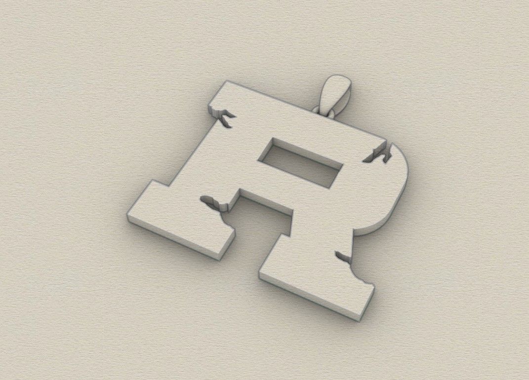 Model 942 R Crack Initial Letter Alphabet Pendant 3D print model_8