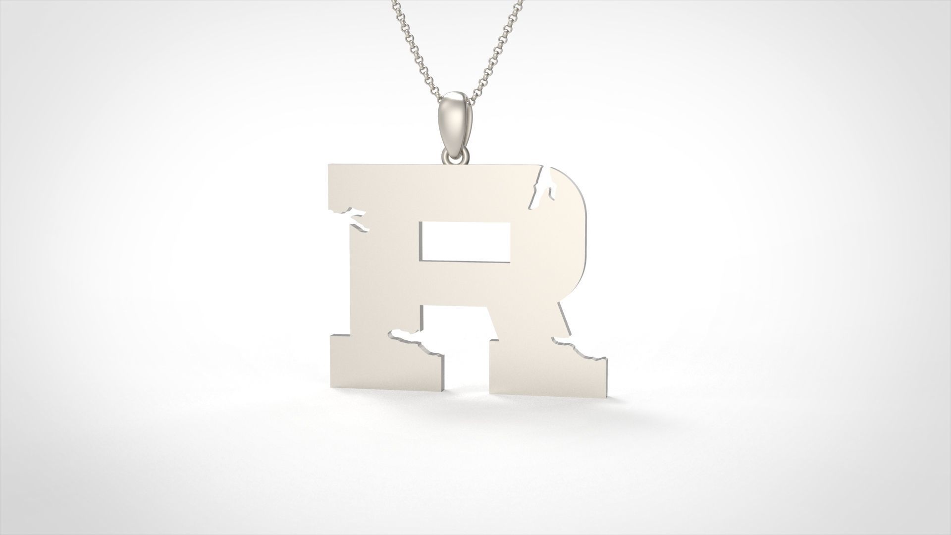 Model 942 R Crack Initial Letter Alphabet Pendant 3D print model_4