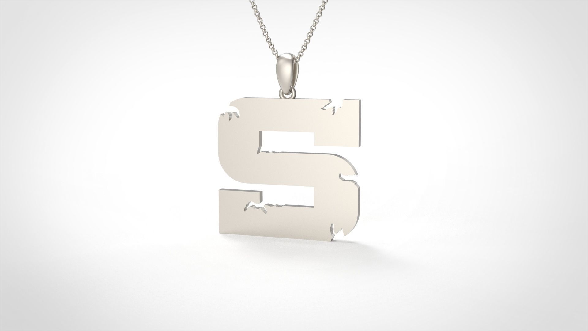 Model 943 S Crack Initial Letter Alphabet Pendant 3D print model_4