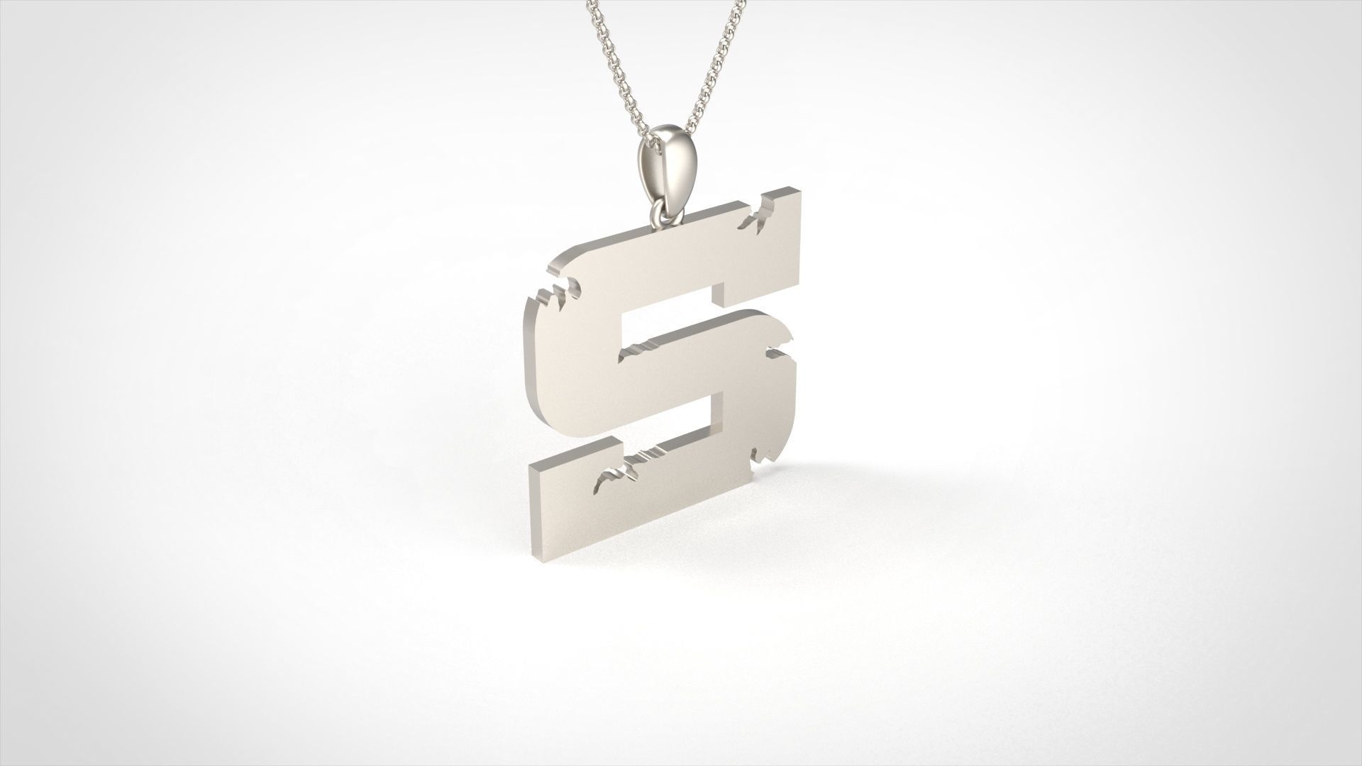 Model 943 S Crack Initial Letter Alphabet Pendant 3D print model_1