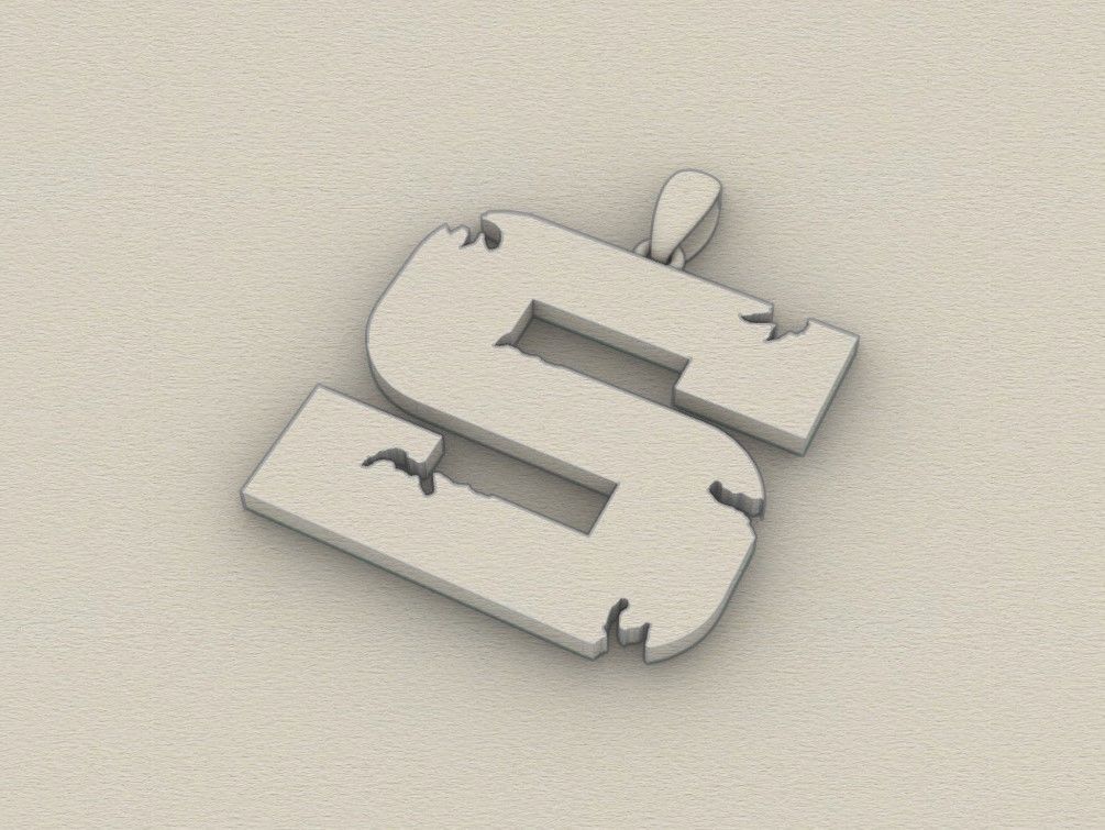 Model 943 S Crack Initial Letter Alphabet Pendant 3D print model_8
