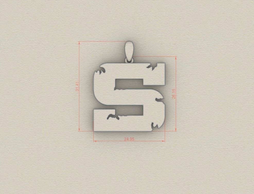 Model 943 S Crack Initial Letter Alphabet Pendant 3D print model_5