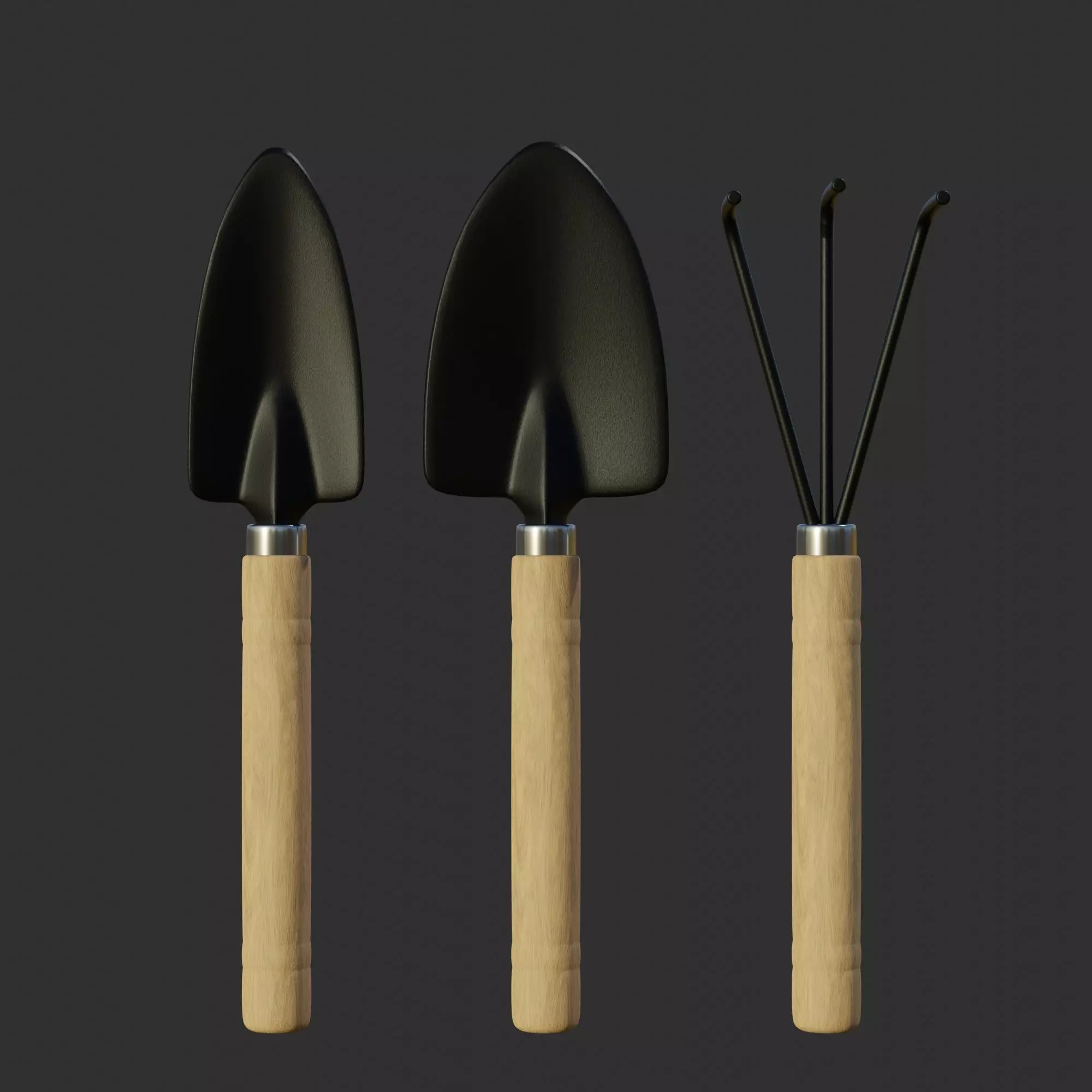 A Gardening Tool Set - 2 Trowels and 1 Cultivator Free low-poly 3D model