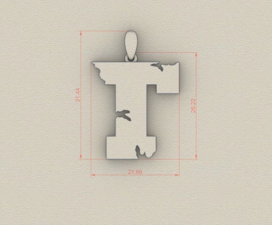 Model 944 T Crack Initial Letter Alphabet Pendant 3D print model_5