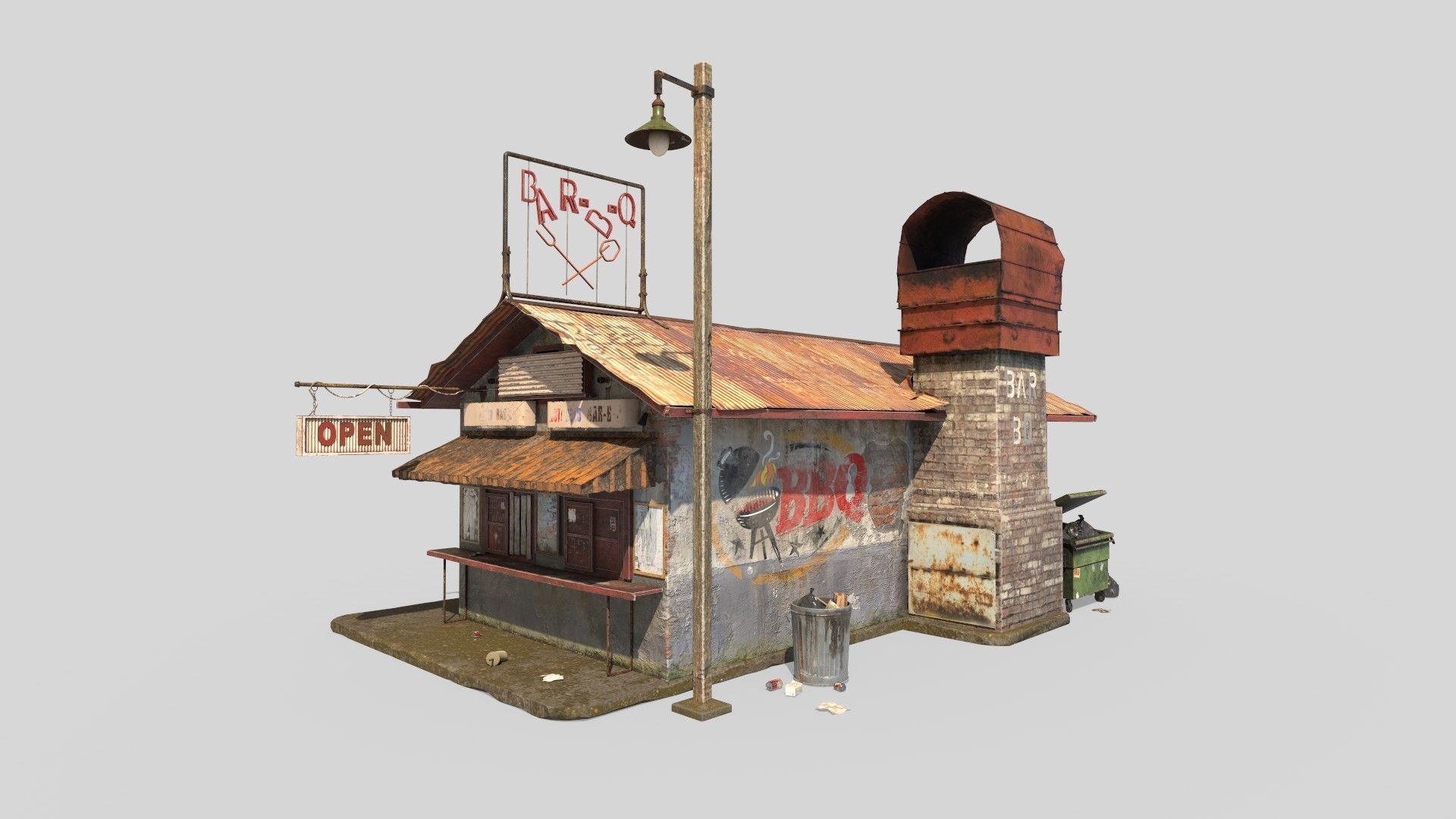 Abandoned Barbeque Restaurant 3D model_4