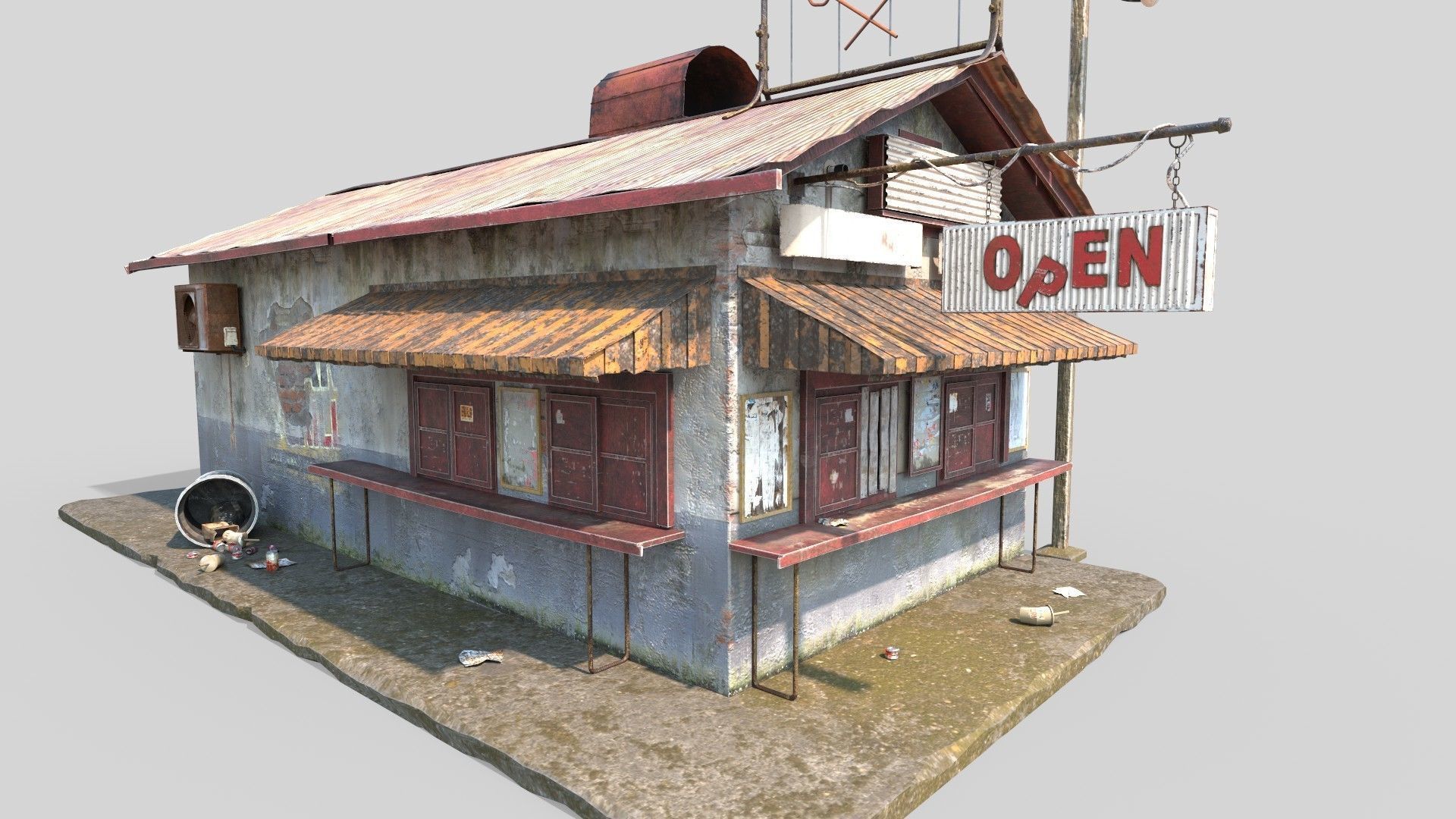 Abandoned Barbeque Restaurant 3D model_1