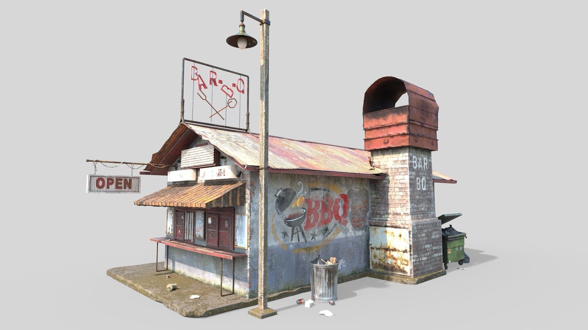 Abandoned Barbeque Restaurant 3D model_0