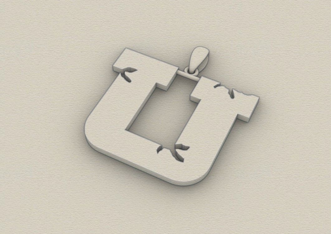 Model 945 U Crack Initial Letter Alphabet Pendant 3D print model_8