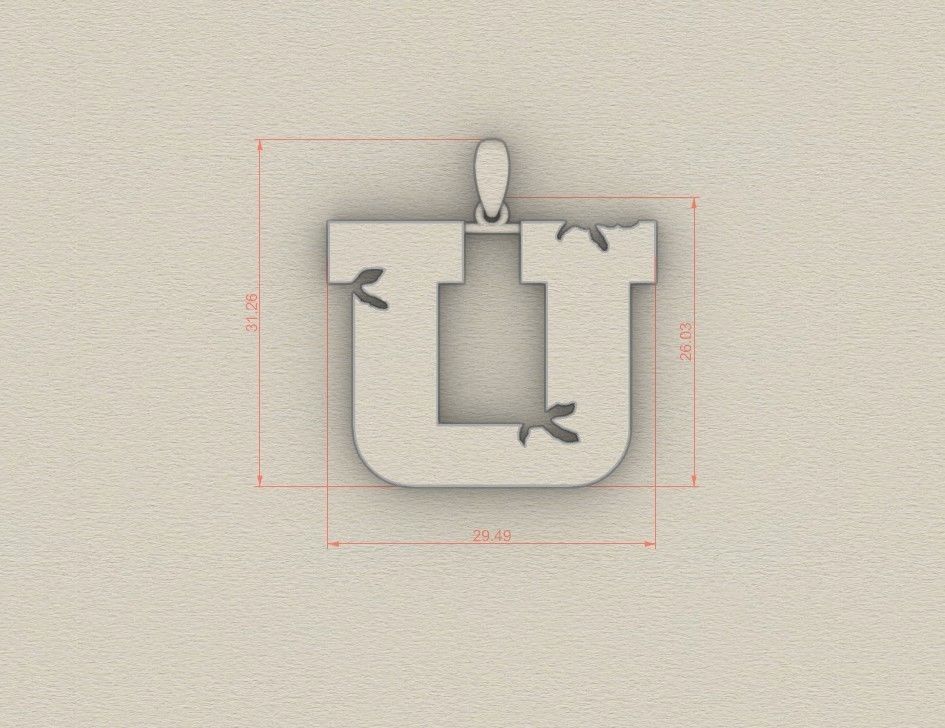Model 945 U Crack Initial Letter Alphabet Pendant 3D print model_5