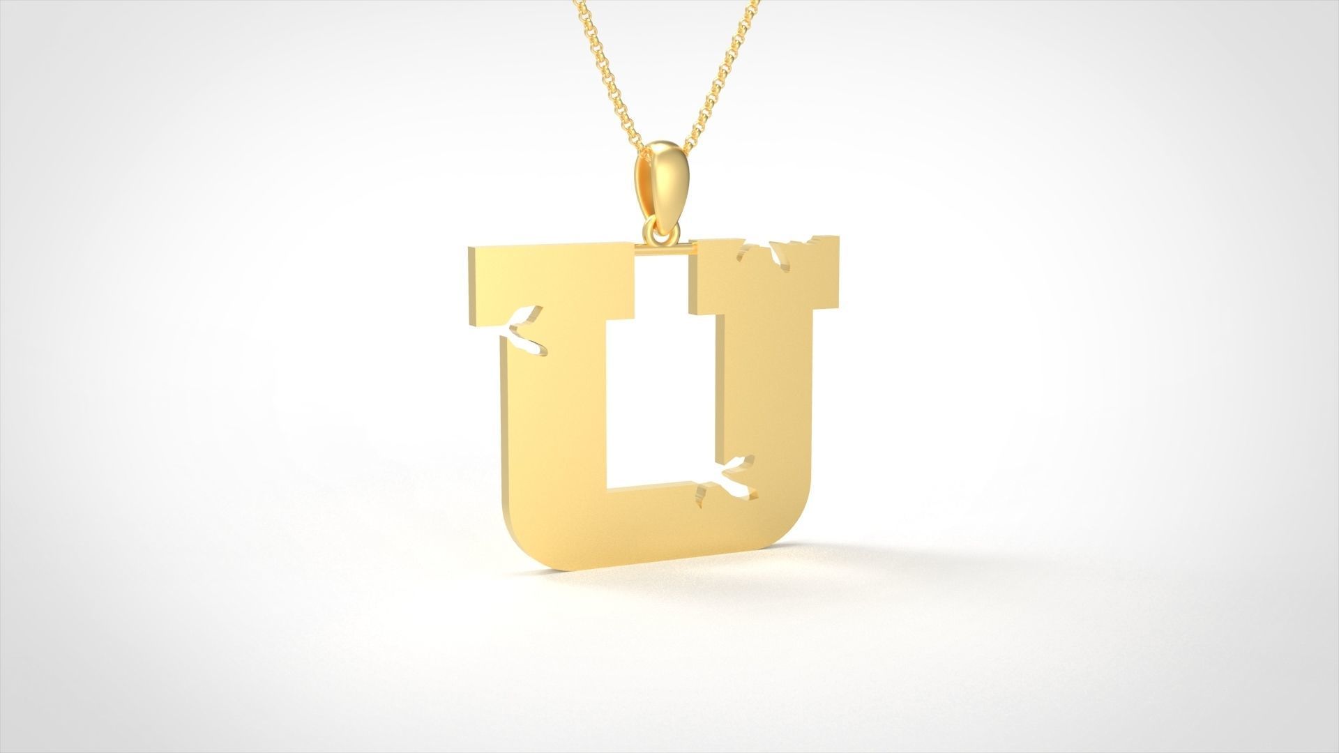 Model 945 U Crack Initial Letter Alphabet Pendant 3D print model_2