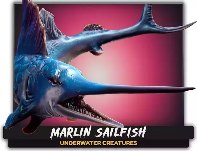 Fish low poly - Marlin Sailfish fish - ocean horror - monster 3 Low-poly 3D model