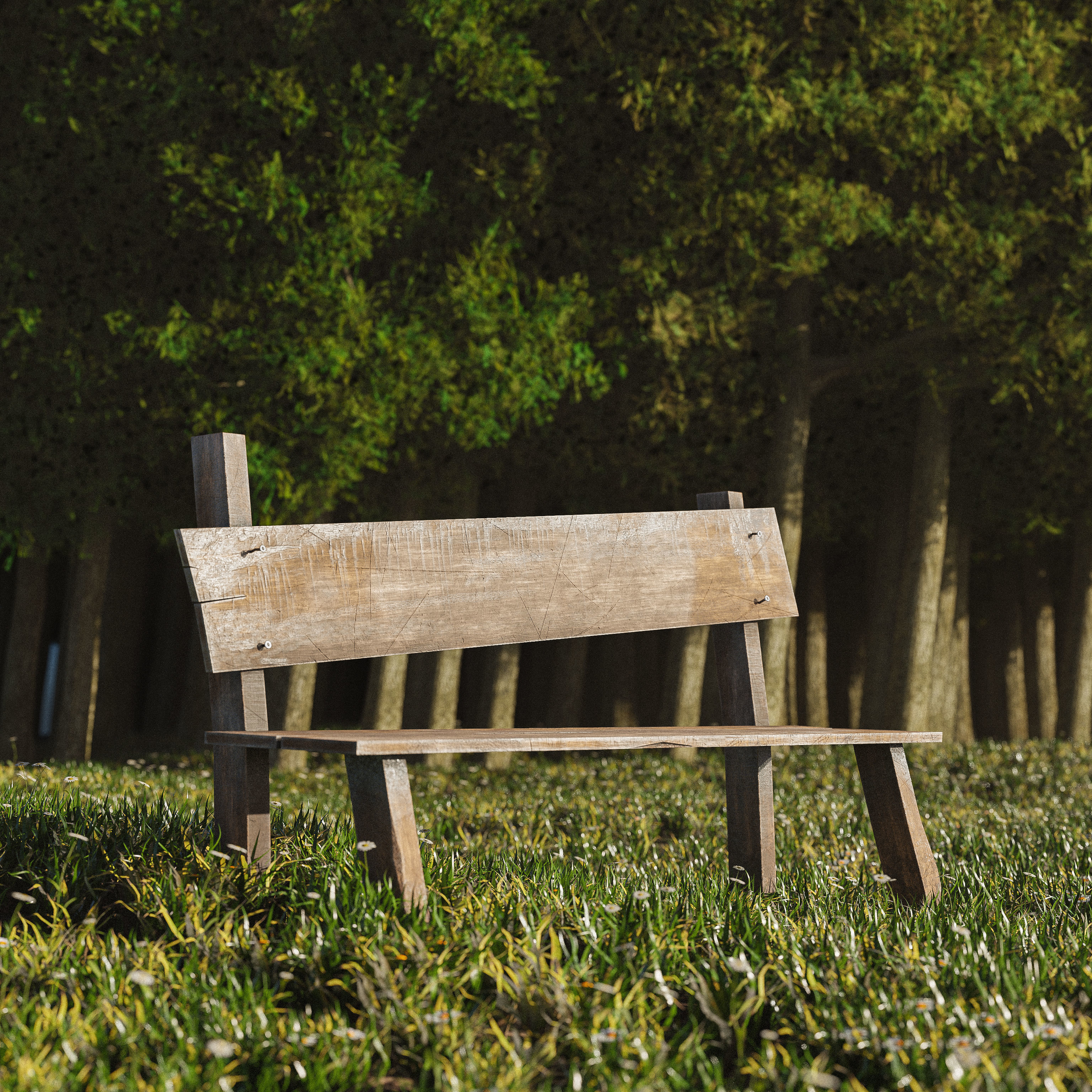 Old Bench Low-poly Free low-poly 3D model_1