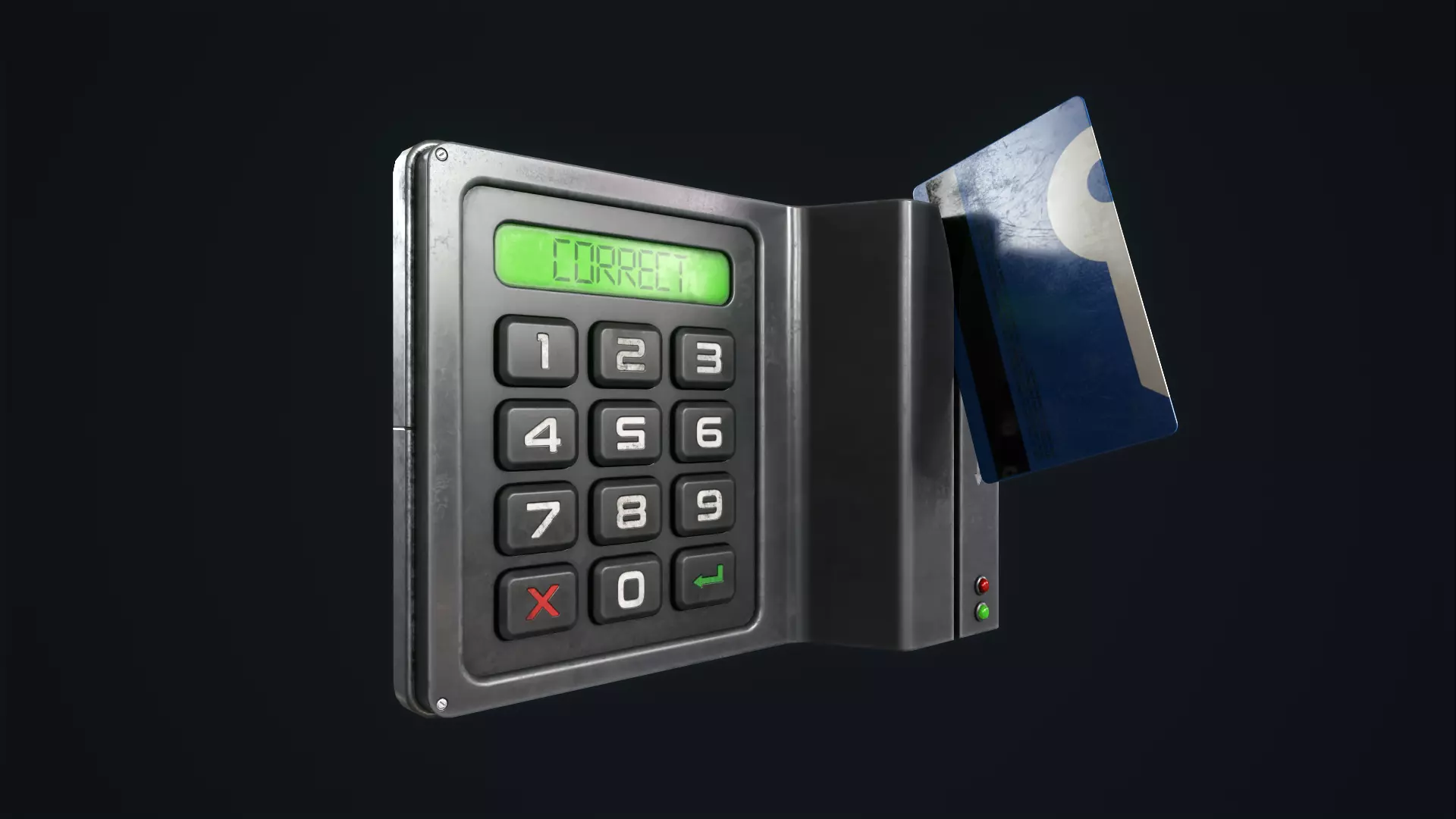 Code lock and key card Low-poly 3D model_0