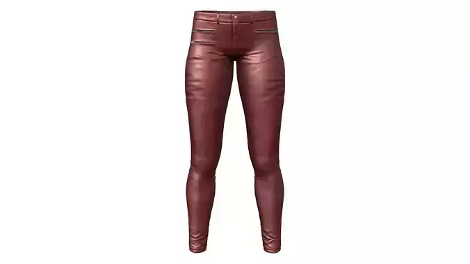 Red Metallic Leather Tight Fit Pants