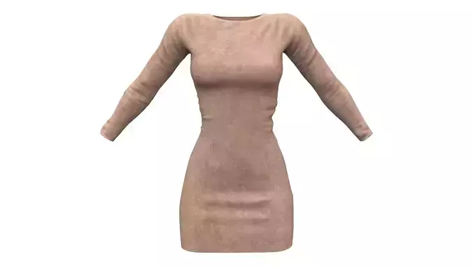 Boatneck Long Sleeves Mini Suede Dress