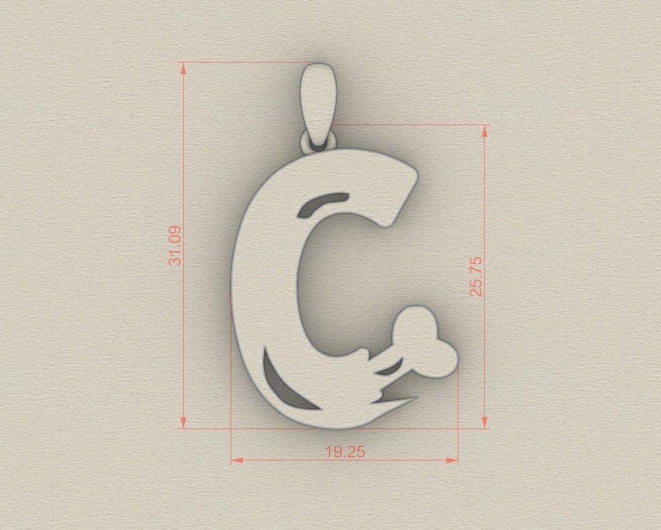 Model 954 C Zombie Initial Letter Alphabet Pendant 3D print model_5