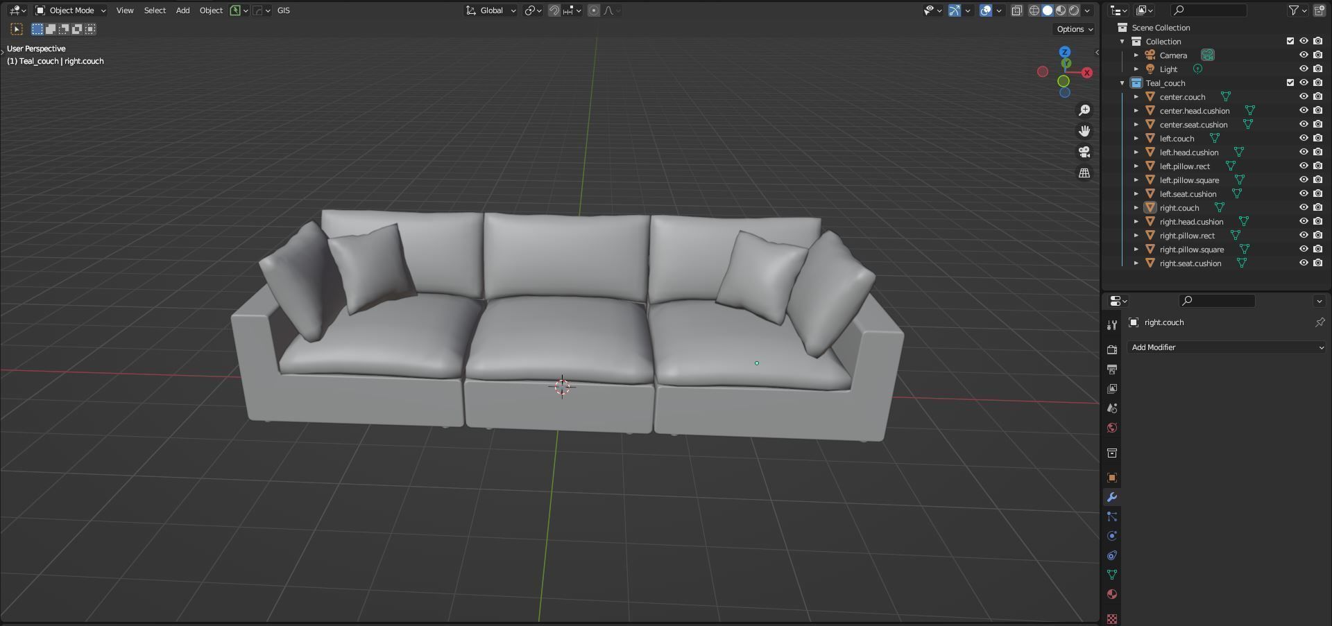 Teal Couch Low-poly 3D model_13
