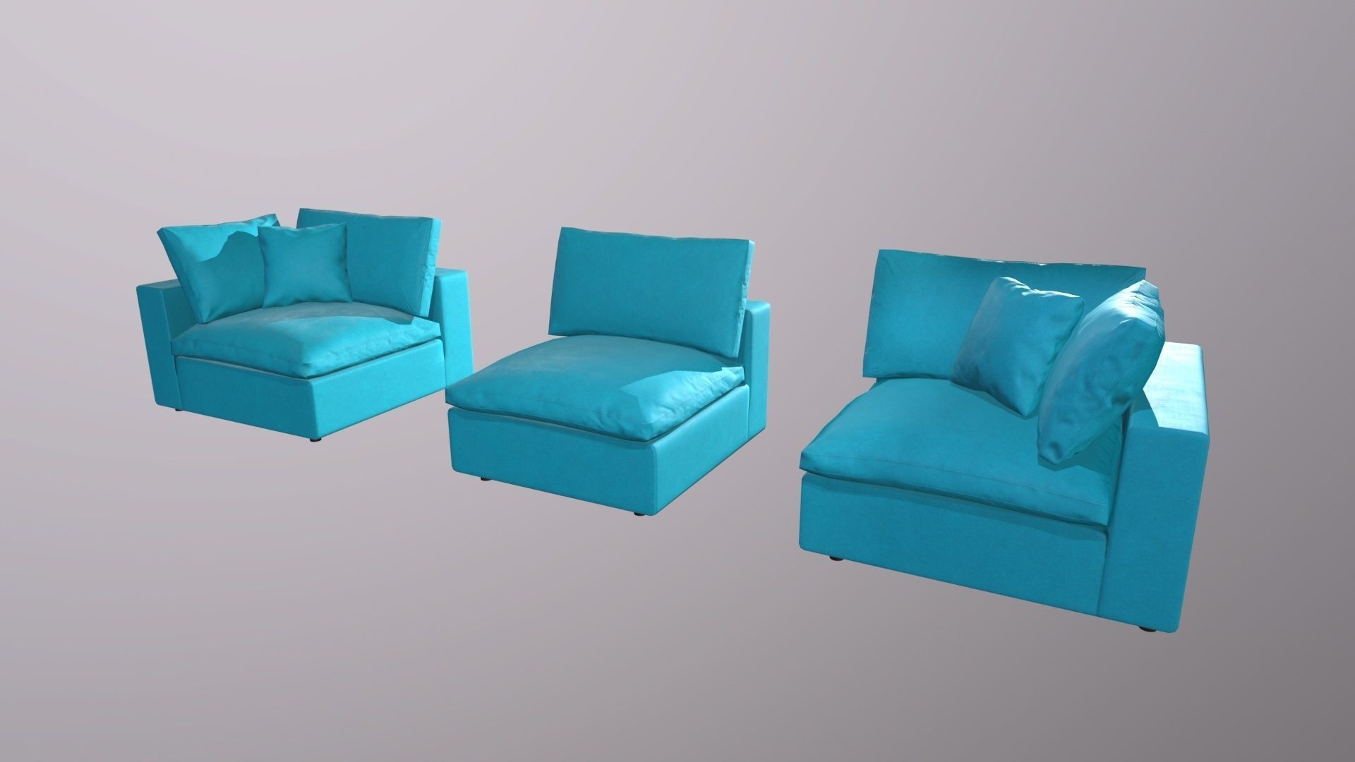 Teal Couch Low-poly 3D model_7