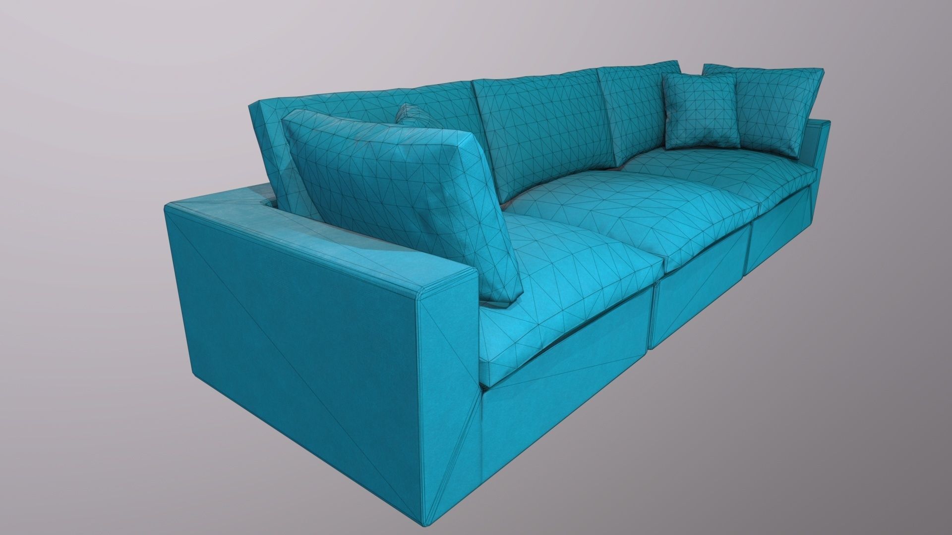 Teal Couch Low-poly 3D model_9