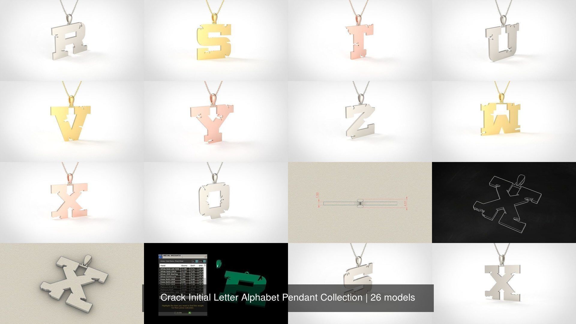 Crack Initial Letter Alphabet Pendant Collection _2