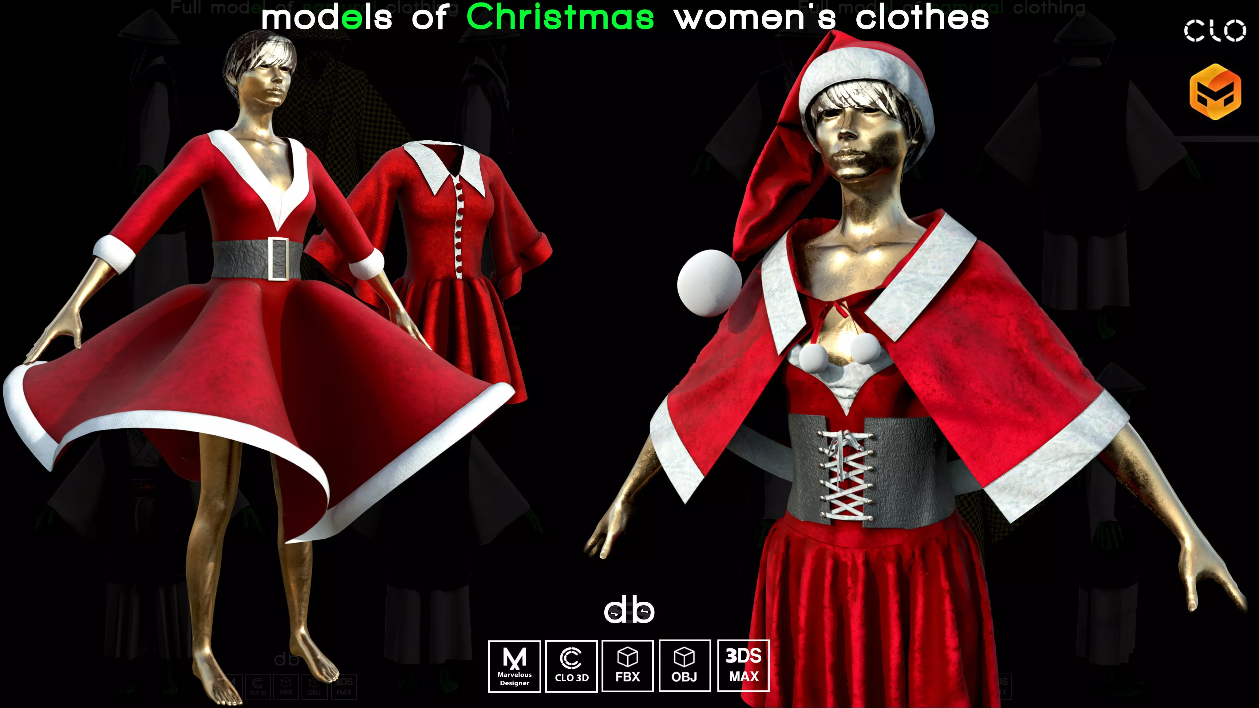 Christmas dress models  MD  CLO3D  PROJECTS  OBJ  FBX  3DS MAX 3D model_0