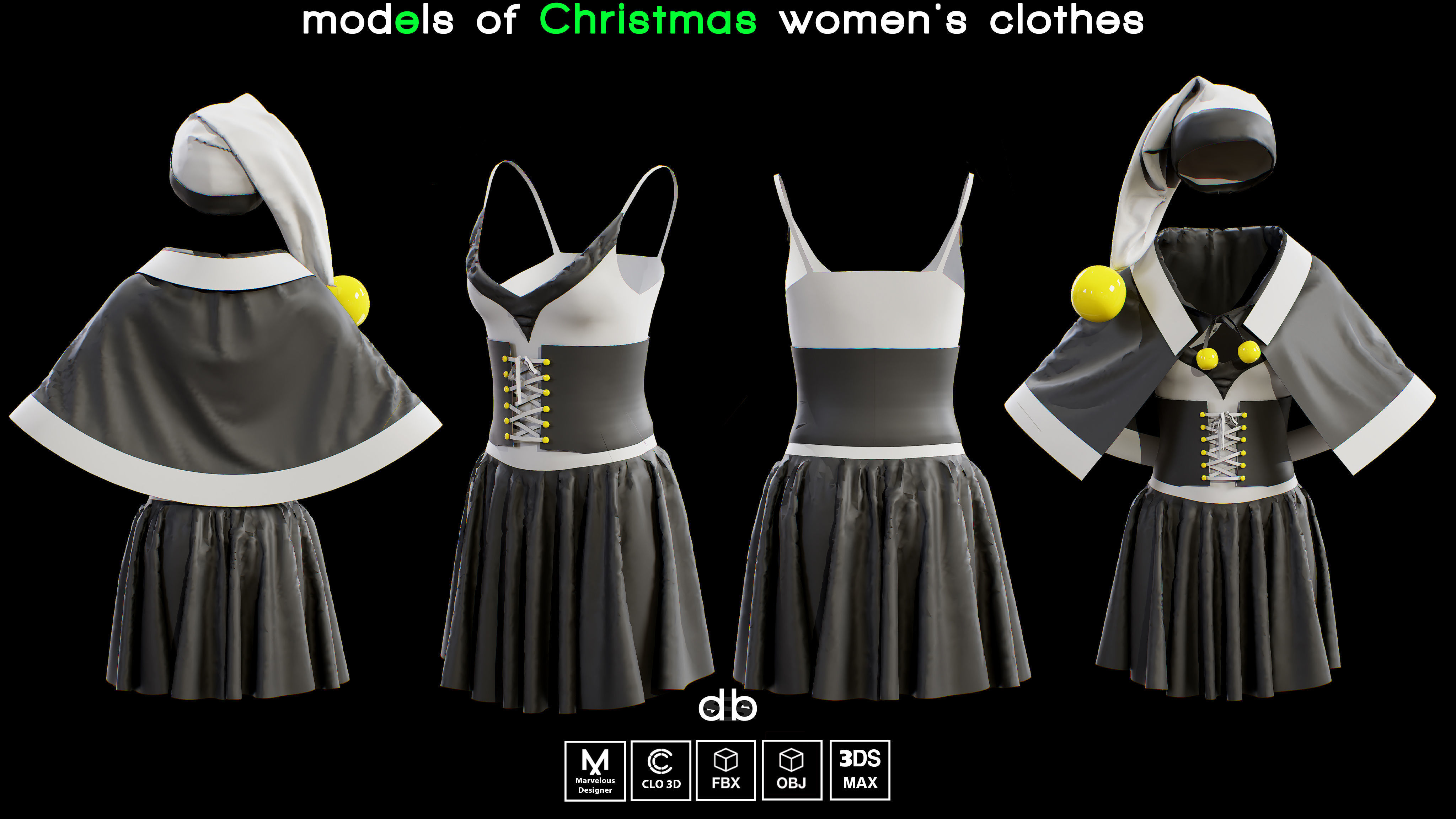 Christmas dress models  MD  CLO3D  PROJECTS  OBJ  FBX  3DS MAX 3D model_3