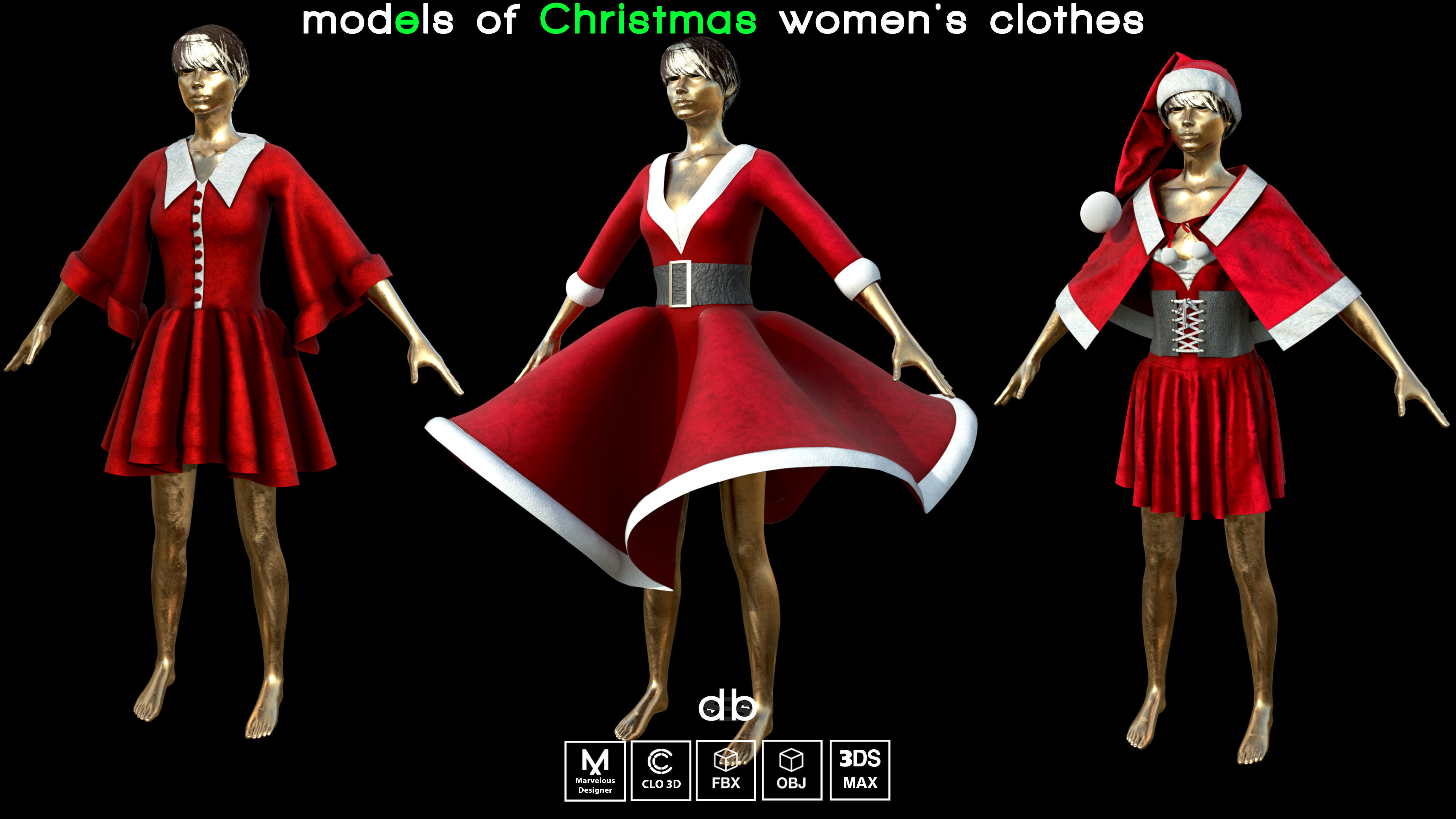 Christmas dress models  MD  CLO3D  PROJECTS  OBJ  FBX  3DS MAX 3D model_1