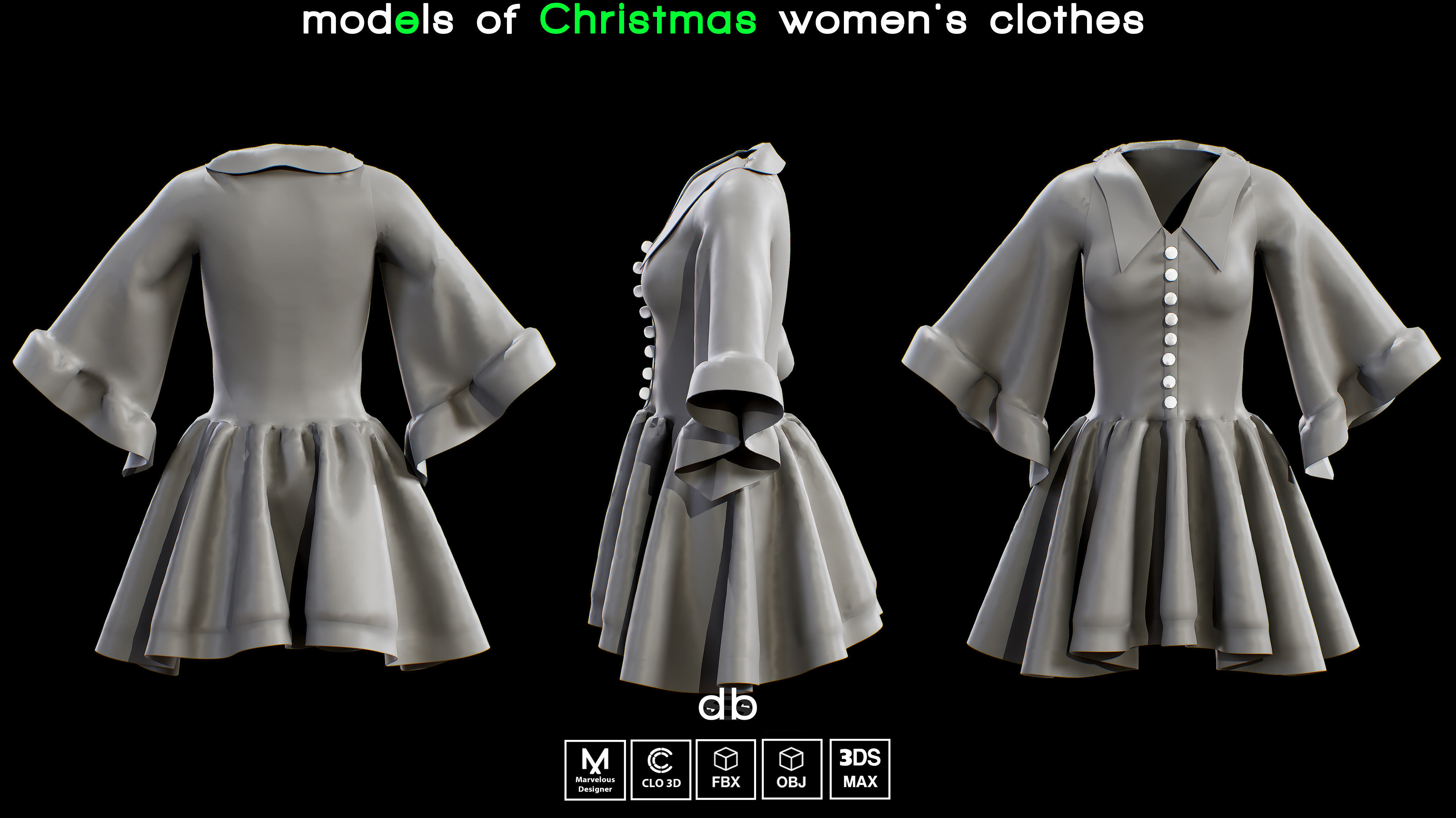 Christmas dress models  MD  CLO3D  PROJECTS  OBJ  FBX  3DS MAX 3D model_4