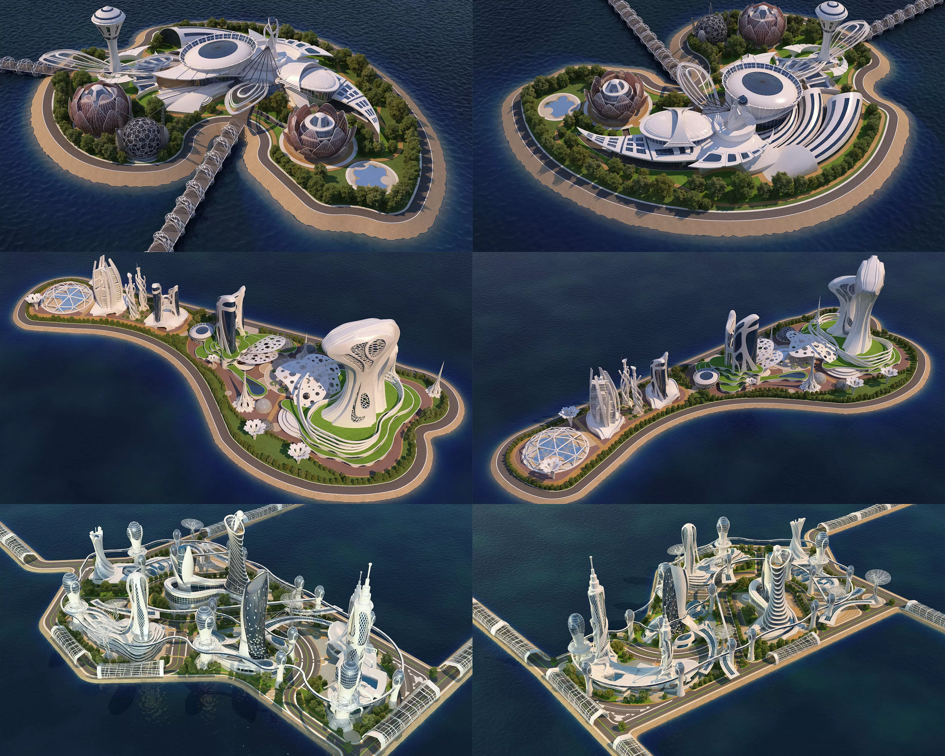 3 Full Scenes - Future City Island - Bundle 3D Model Collection_0