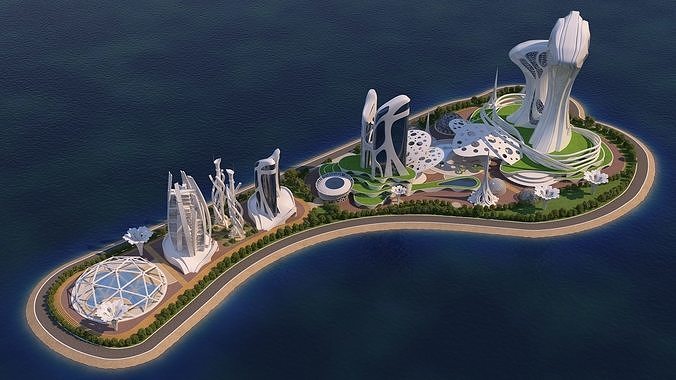 3 Full Scenes - Future City Island - Bundle 3D Model Pack 5