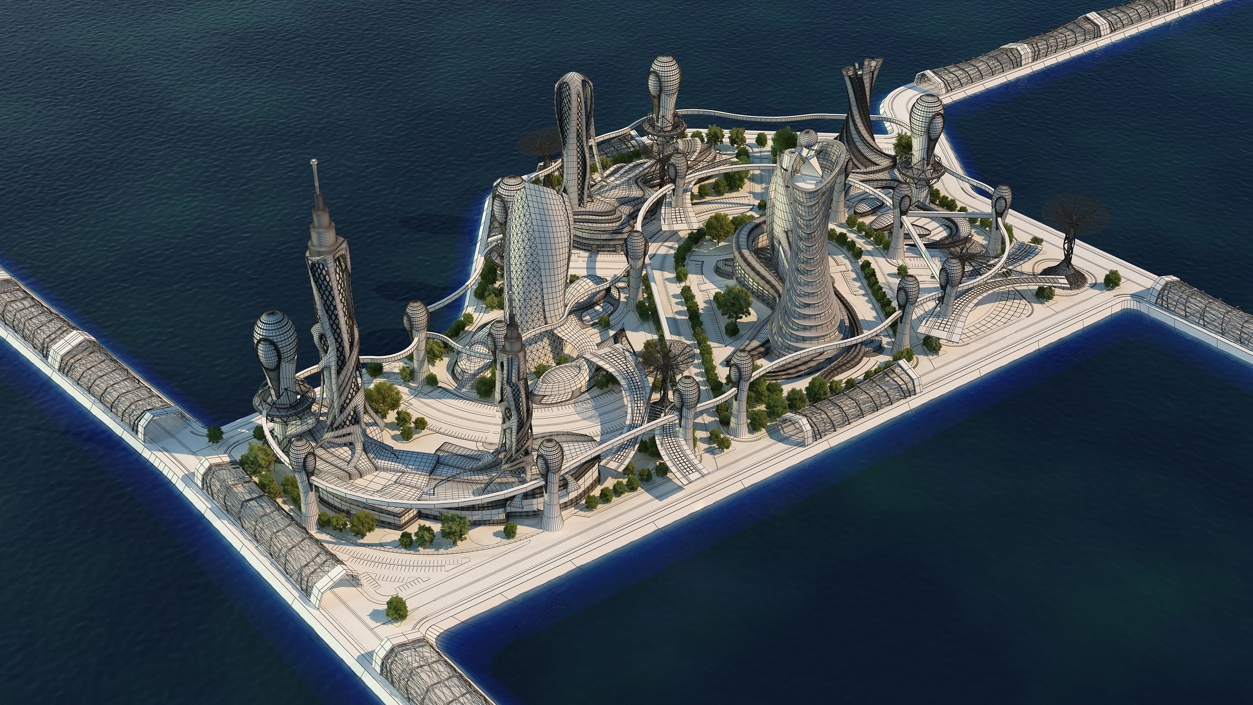 3 Full Scenes - Future City Island - Bundle 3D Model Collection_14